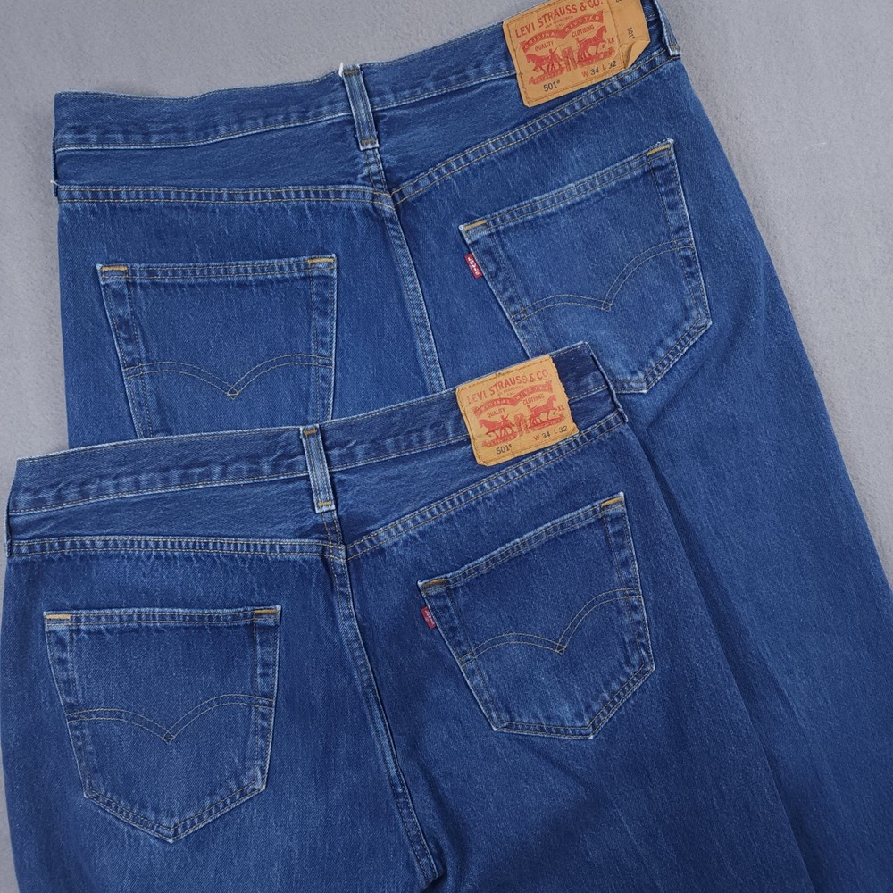 Levi 501 Original Fit Men 34x32 Blue Denim Straight Leg Button Fly Jean Lot Of 2